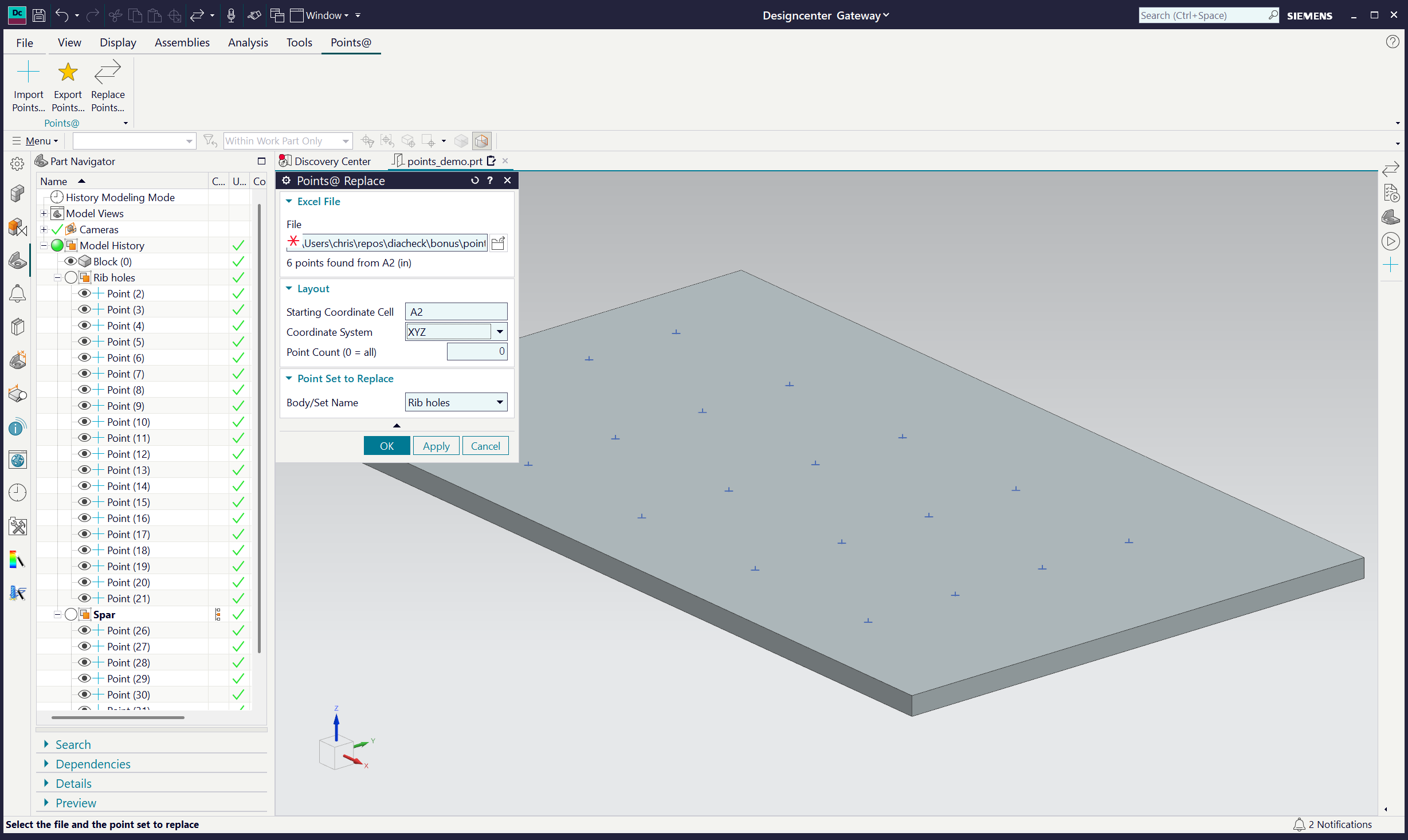 Points@ Replace dialog in NX